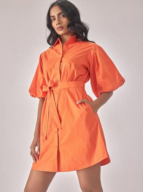 the label life orange shirt dress