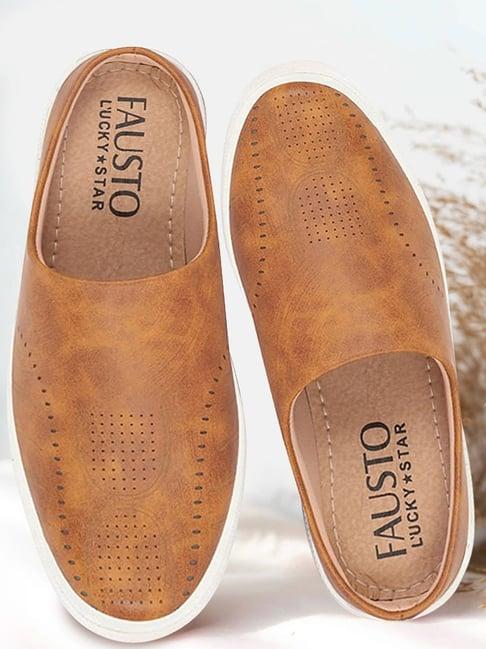 fausto men's tan mule shoes