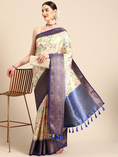 silk land multicolor silk floral saree with unstitched blouse