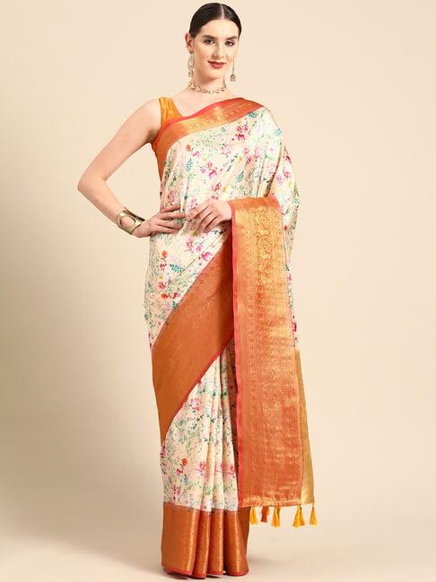 silk land multicolor silk floral saree with unstitched blouse