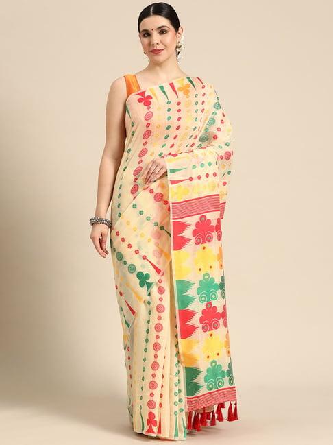 silk land beige pure cotton woven saree with unstitched blouse