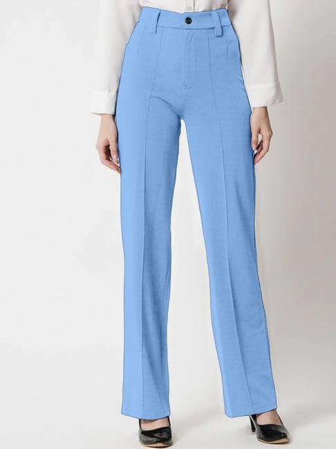 selvia sky blue regular fit mid rise trousers