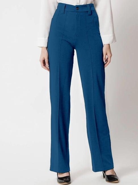 selvia teal regular fit mid rise trousers