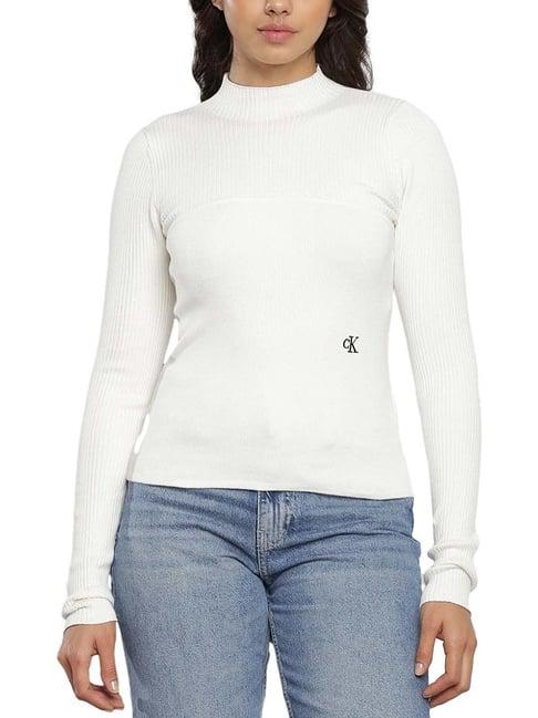 calvin klein ivory self slim fit sweater