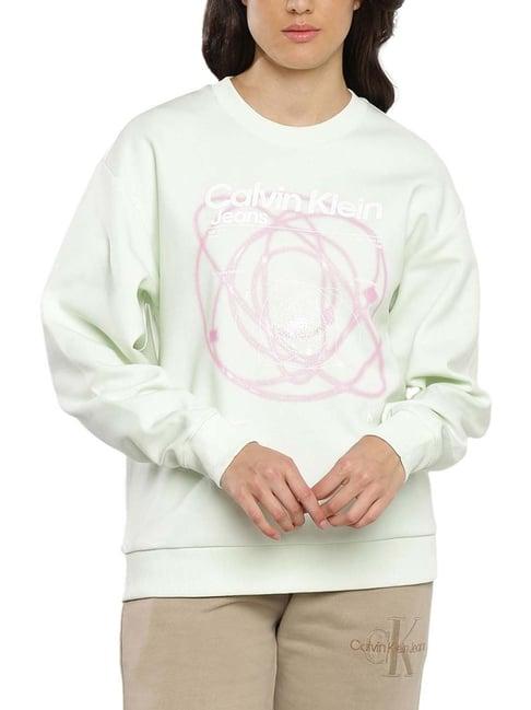 calvin klein canary green printed regular fit sweatshirt