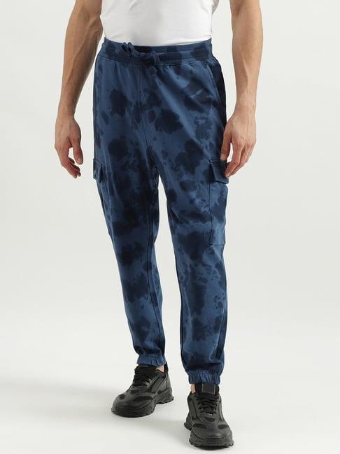 united colors of benetton blue cotton regular fit tie - dye joggers