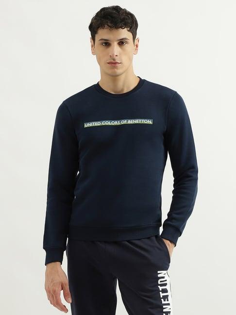 united colors of benetton royal blue slim fit printed sweatshirt