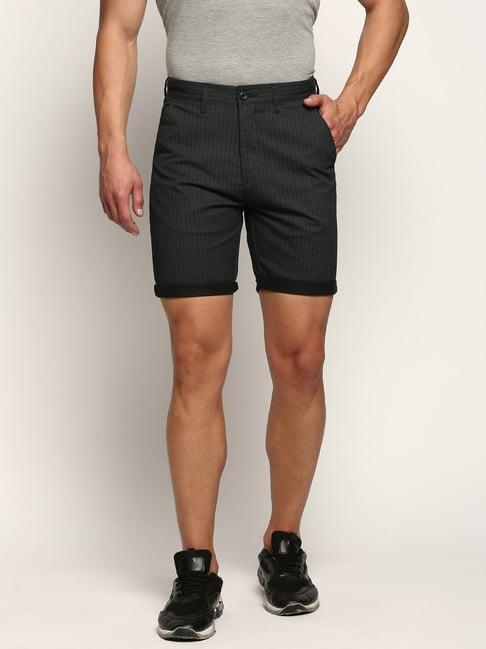 showoff charcoal slim fit striped shorts