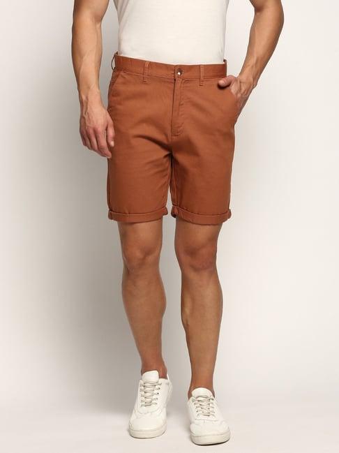 showoff camel brown slim fit shorts