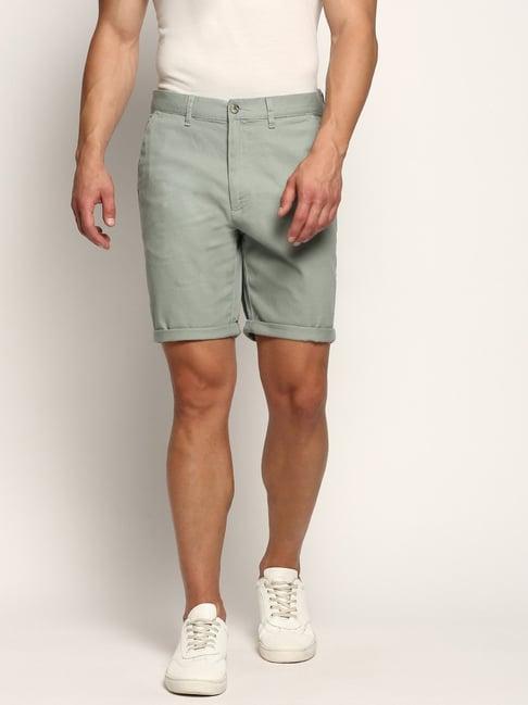 showoff sea green slim fit shorts