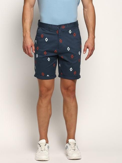 showoff teal slim fit printed shorts