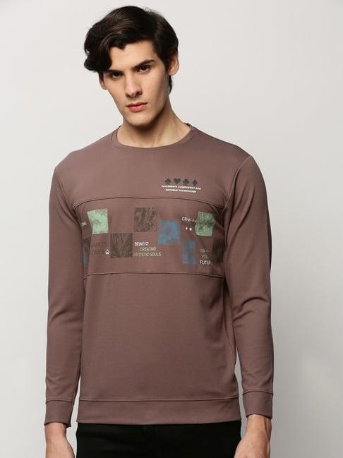 showoff taupe slim fit printed sweatshirt