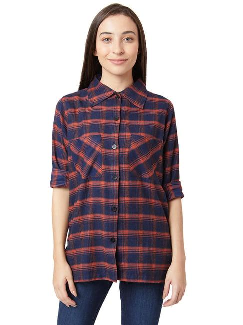 smarty pants maroon & blue cotton checks shirt