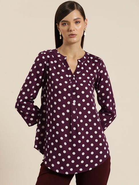 qurvii purple & white polka dot print top