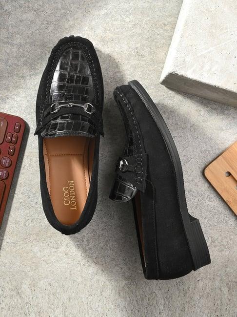 clog london men's black casual loafers