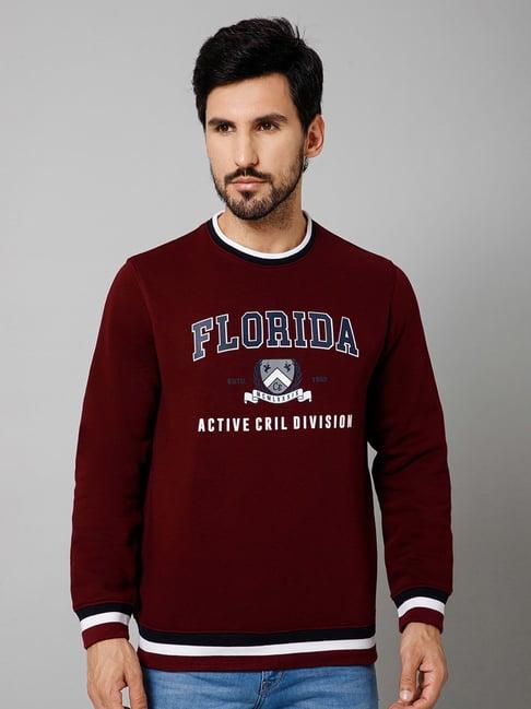 cantabil maroon regular fit printed round neck sweatshirt