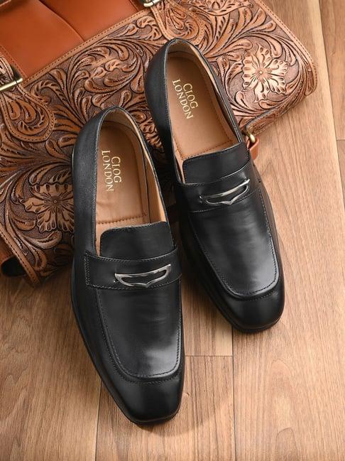 clog london men's black formal loafers