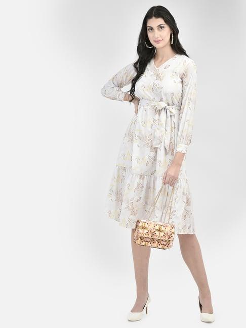 crimsoune club off white floral print wrap dress