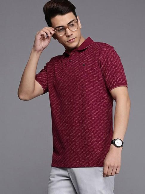 louis philippe sport maroon cotton slim fit printed polo t-shirt