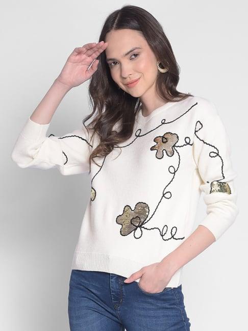 crimsoune club white embellished sweater