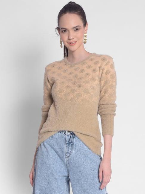 crimsoune club beige embellished sweater