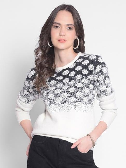 crimsoune club white & black embellished sweater