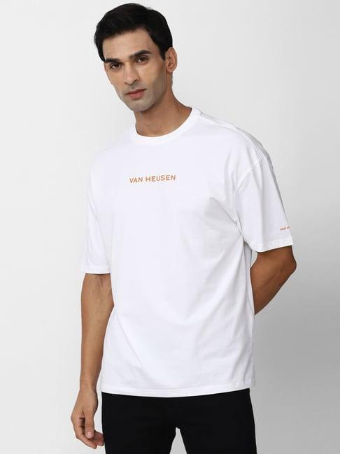 van heusen denim labs white cotton regular fit printed t-shirt