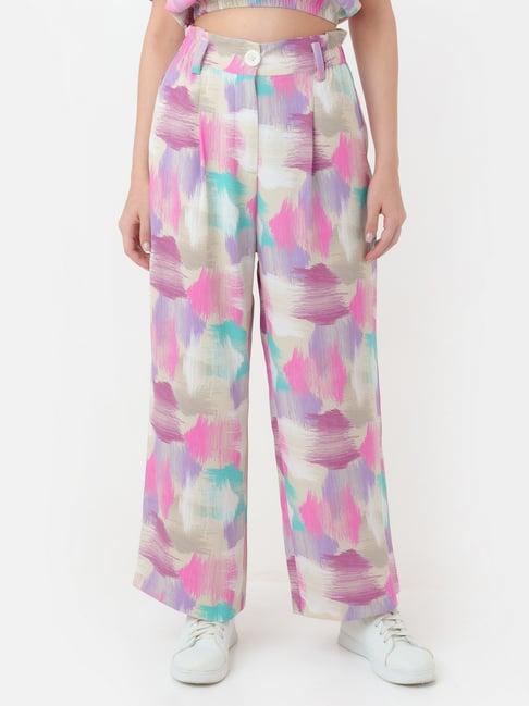 zink london multicolor printed regular fit high rise trousers