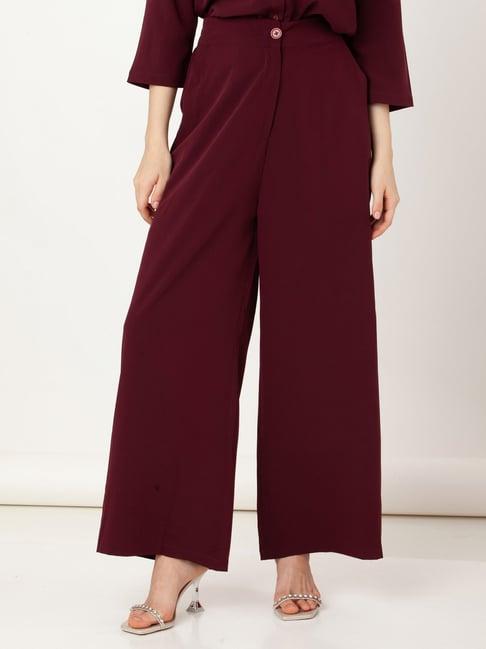 zink london maroon regular fit high rise trousers