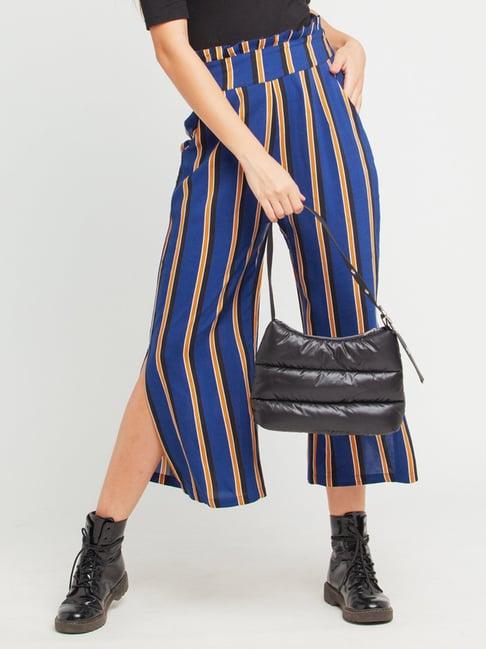 zink london blue striped regular fit high rise palazzos