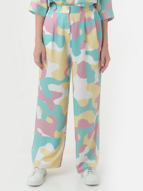 zink london multicolor printed regular fit high rise trousers