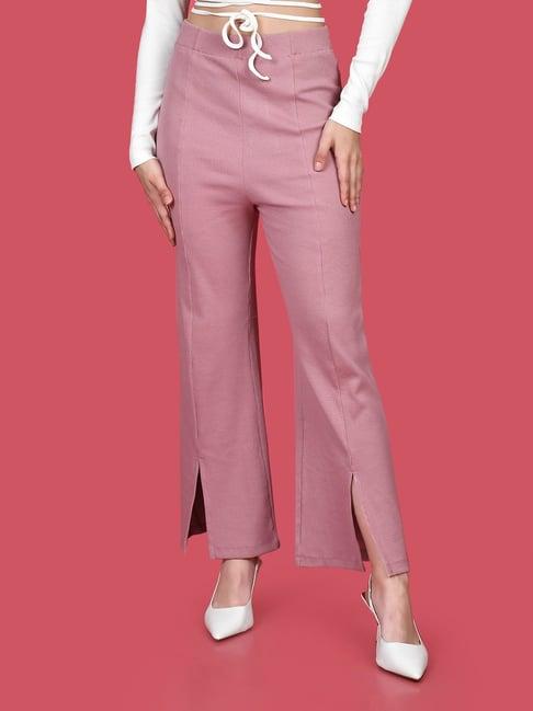 zink london pink cotton regular fit high rise trousers