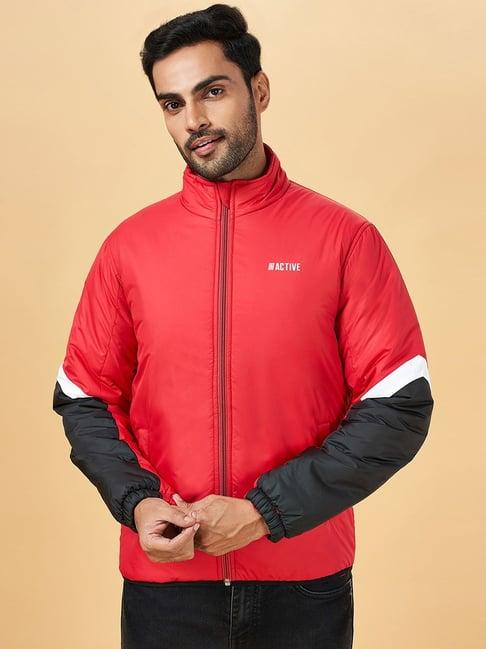 yu by pantaloons red regular fit colour block jacket