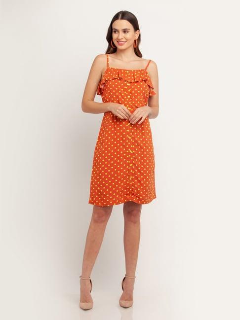 zink london orange & yellow polka dot shirt dress