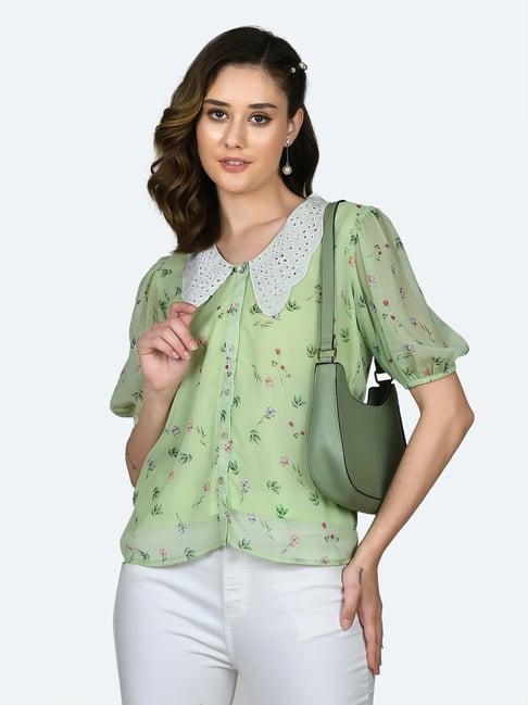 zink london mint green floral print top