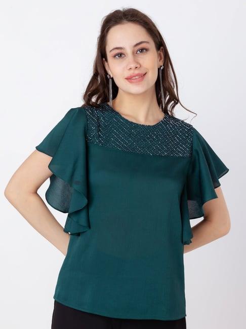 zink london teal embellished top