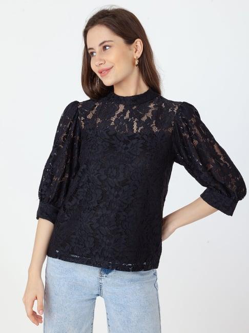 zink london black lace shirt top