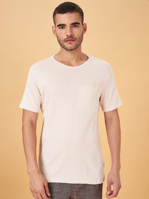 7 alt by pantaloons beige cotton slim fit t-shirt