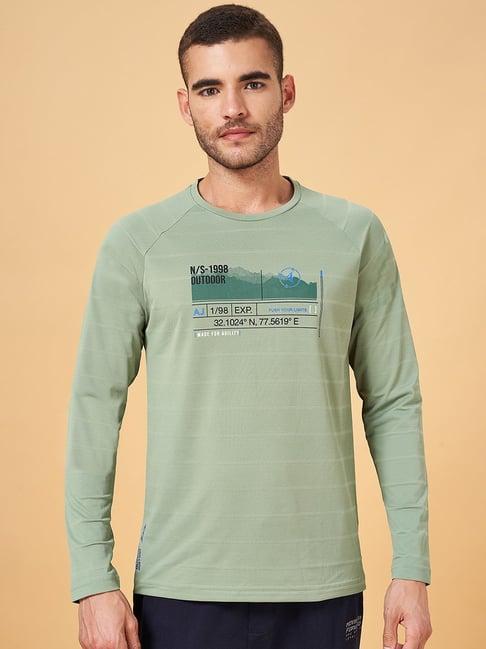 ajile by pantaloons sage green slim fit printed t-shirt