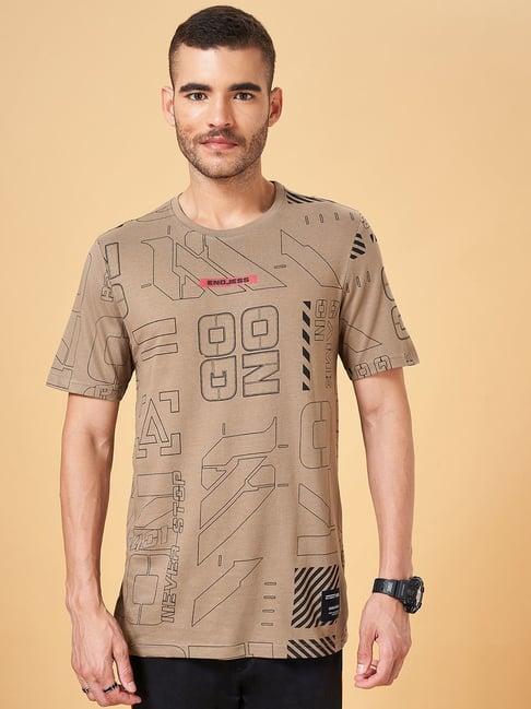 street 808 by pantaloons beige regular fit printed t-shirt