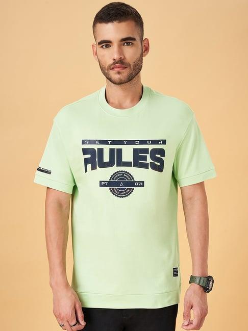 street 808 by pantaloons green cotton boxy fit printed t-shirt