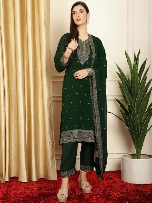 stylee lifestyle green embroidered unstitched dress material