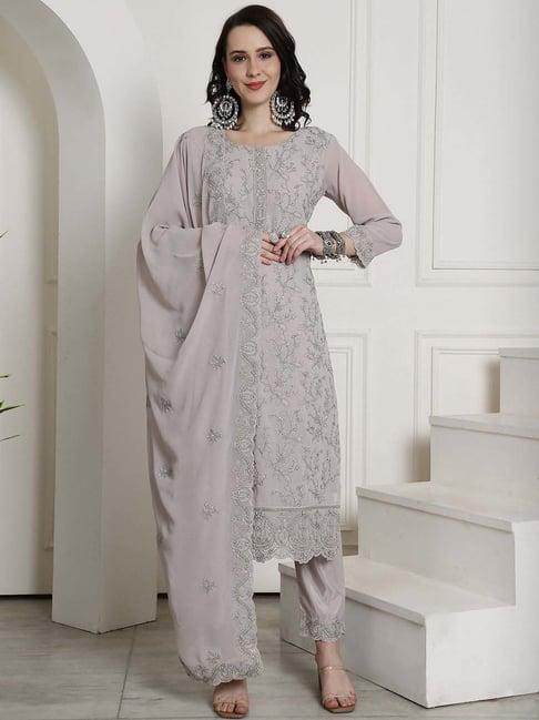 stylee lifestyle grey embroidered unstitched dress material