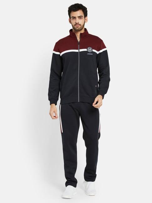 octave maroon & navy regular fit high neck tracksuit