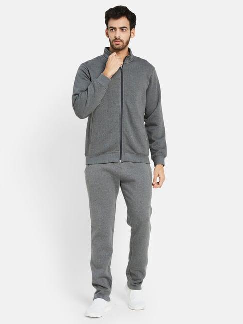 octave grey melange regular fit high neck tracksuit