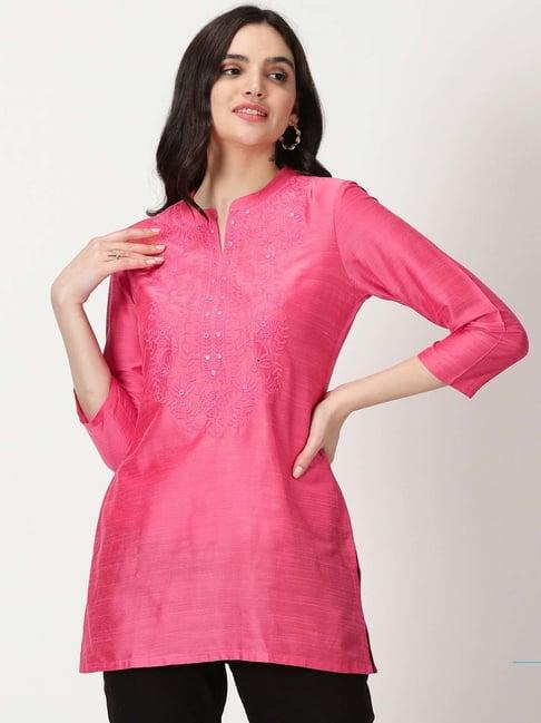 saffron threads pink embroidered tunic