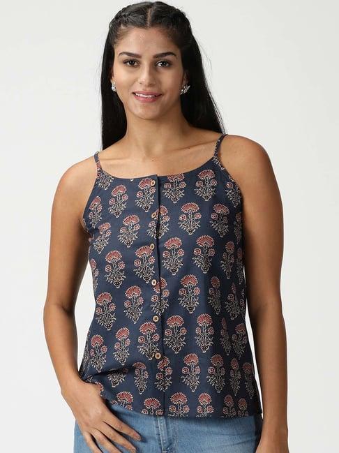 saffron threads navy printed top