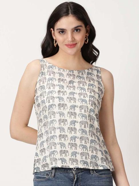 saffron threads white printed top