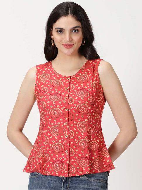 saffron threads coral printed top