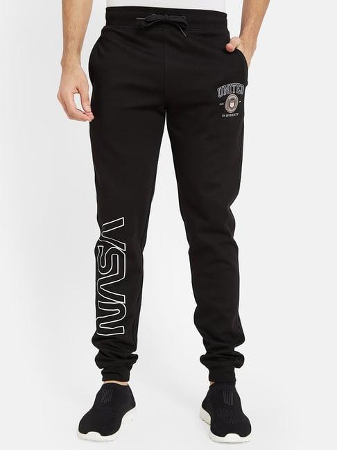 octave black regular fit printed joggers